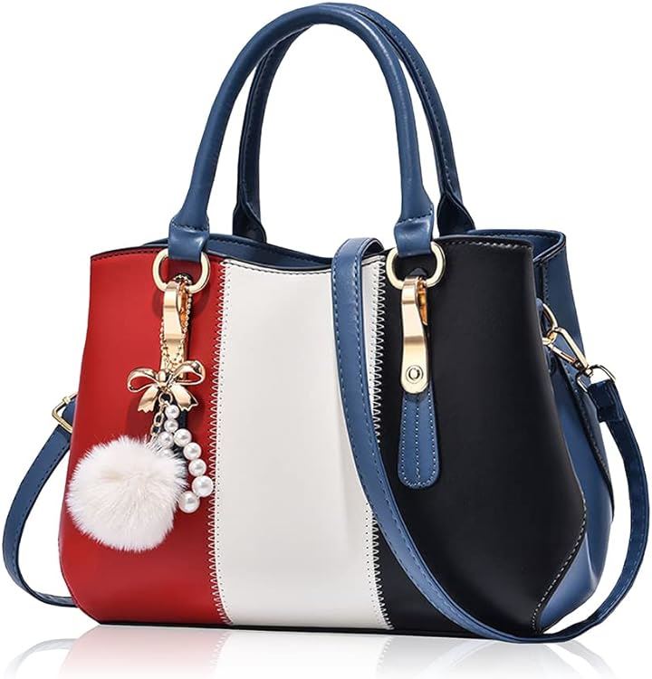 ショルダーバッグ レディース 斜めがけ ハンドバッグ 肩掛け トリコロール( ブルー)