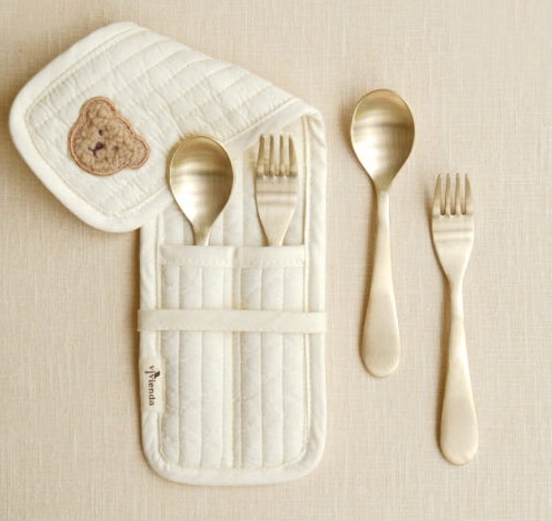 韓国伝統手工芸品 ベビー用ミニべべ スプーン＆フォーク ポーチセット（バンジャユギ）