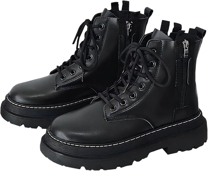 クロス サイドジップブーツ メンズ 厚底 ファッション アウトドア ハイカット ショートブーツ サイドジッパー カジュアルブーツ フェイクレザー おしゃれ(ブラック, 26.5 cm)