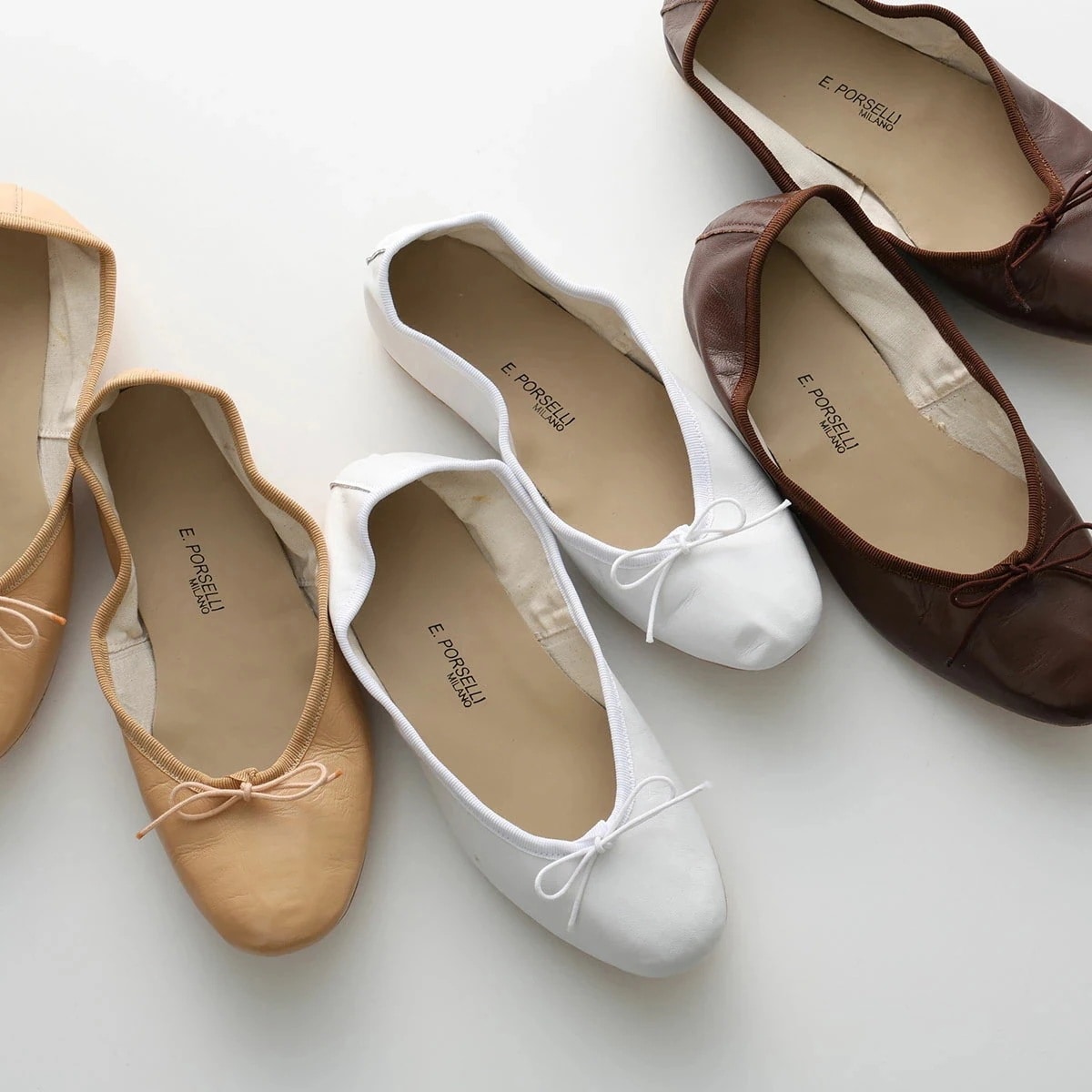 PORSELLI ポルセリ バレエシューズ BALLERINE PELLE レディース ナッパレザー イタリア製 フラットシューズ パンプス リボン ラウンドトゥ 靴 カラー4色