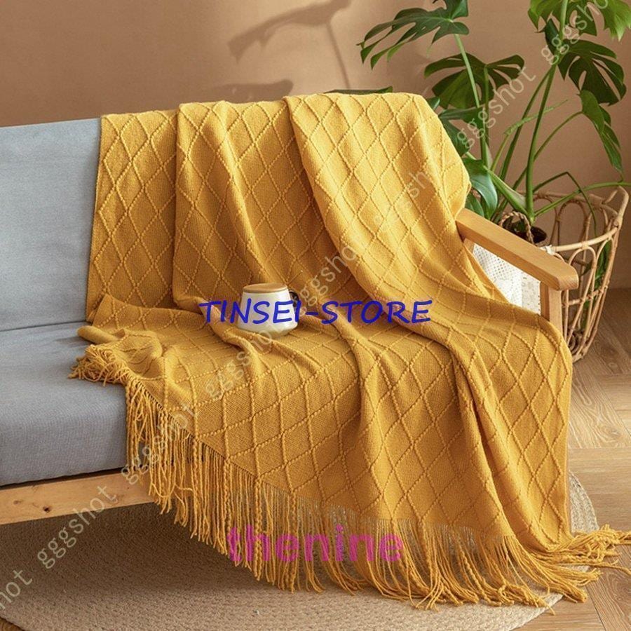 ソファカバー マルチカバー 北欧風 ニット 無地 フリンジ付き 多機能 マルチクロス カーペット テーブルクロス バスマット 毛布 絨毯 ベッドカバー