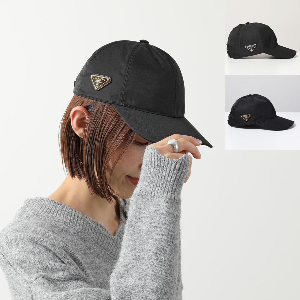 PRADA プラダ ベースボールキャップ 1HC274 2DMI レディース ReNylon リナイロン 帽子 三角ロゴ 金具プレート カラー2色 1HC2742DMIF0002 1HC2742DMI