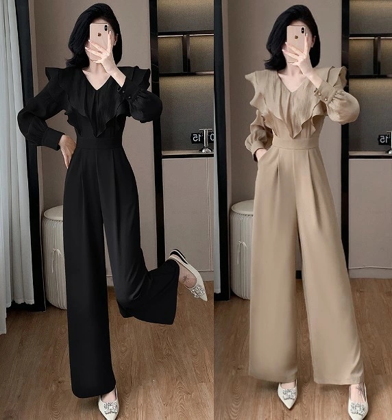 今だけ！オールインワン サロペット オーバーオール フリル 長袖 ロングパンツ シンプル カジュアル レディース【大きいサイズ レディース 春夏 下着 ボトムス ストレート スキニー ショーツ pan