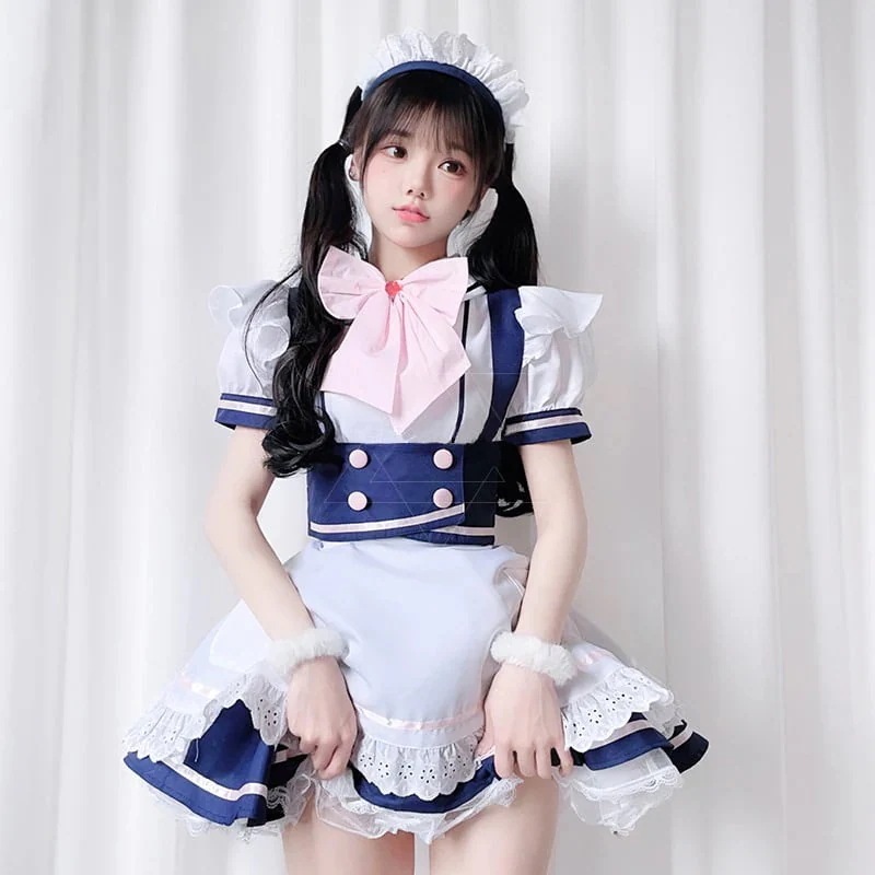 新作 (5点セット) 絶対可愛い リボン コスプレ ハート メイド服 ボウタイ ワンピース