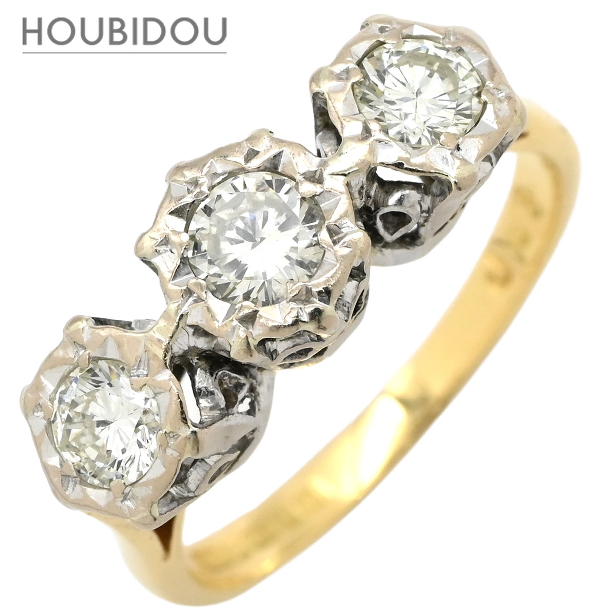リング 指輪 ダイヤモンド 0.69ct イエローゴールドXホワイトゴールド 3P 3粒 3石 18K 750 YG WG コンビ ブリリアントカット 一文字 10.5号【中古】