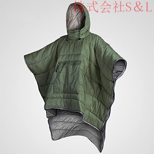 冬用ポンチョコート 保温ポンチョ ウェアラブルフード付きブランケット 多目的プレミアムキャンプ寝袋 防水 防寒 冬アウトドアマントケープ バックパッキング ハ