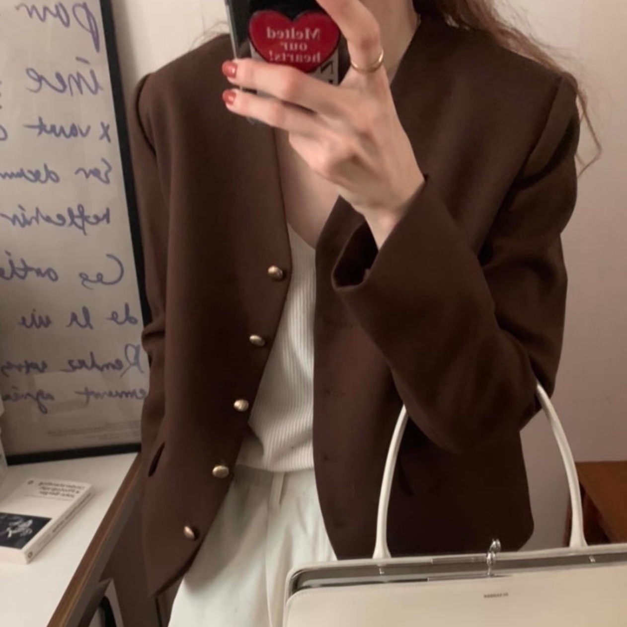 カジュアルノーカラージャケット 高見えジャケット 黒 ブラック 茶 ブラウン 韓国 オルチャン レディース 長袖ジャケット 長袖 ジャケット 高見え きれいめジャケット きちんとジャケット きれいめ