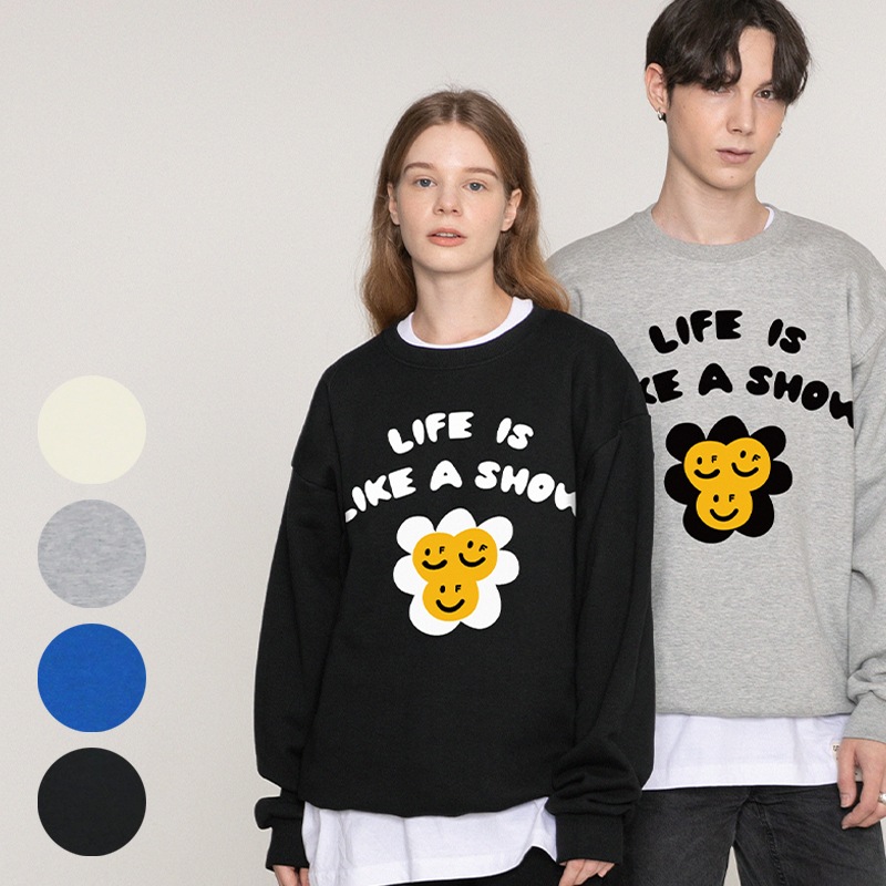 [UNISEX]Twin Flower Smile Sweatshirt_4color