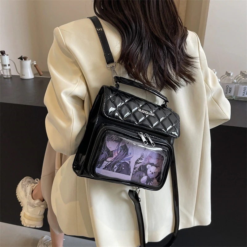 【1つ買うと10個無料】痛バッグ 痛バ　3way　リュック　ショルダーバッグ　JKバッグ　ひし形格子 ぬいぐるみ入り　缶バッジ入れ　推し活　推しグッズ　推しごと1