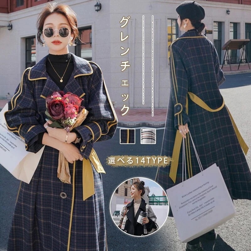新品追加 チェックコートレディースロングコートロングチェスターコート通勤オフィスチェック大サイズ秋冬暖かく保つ