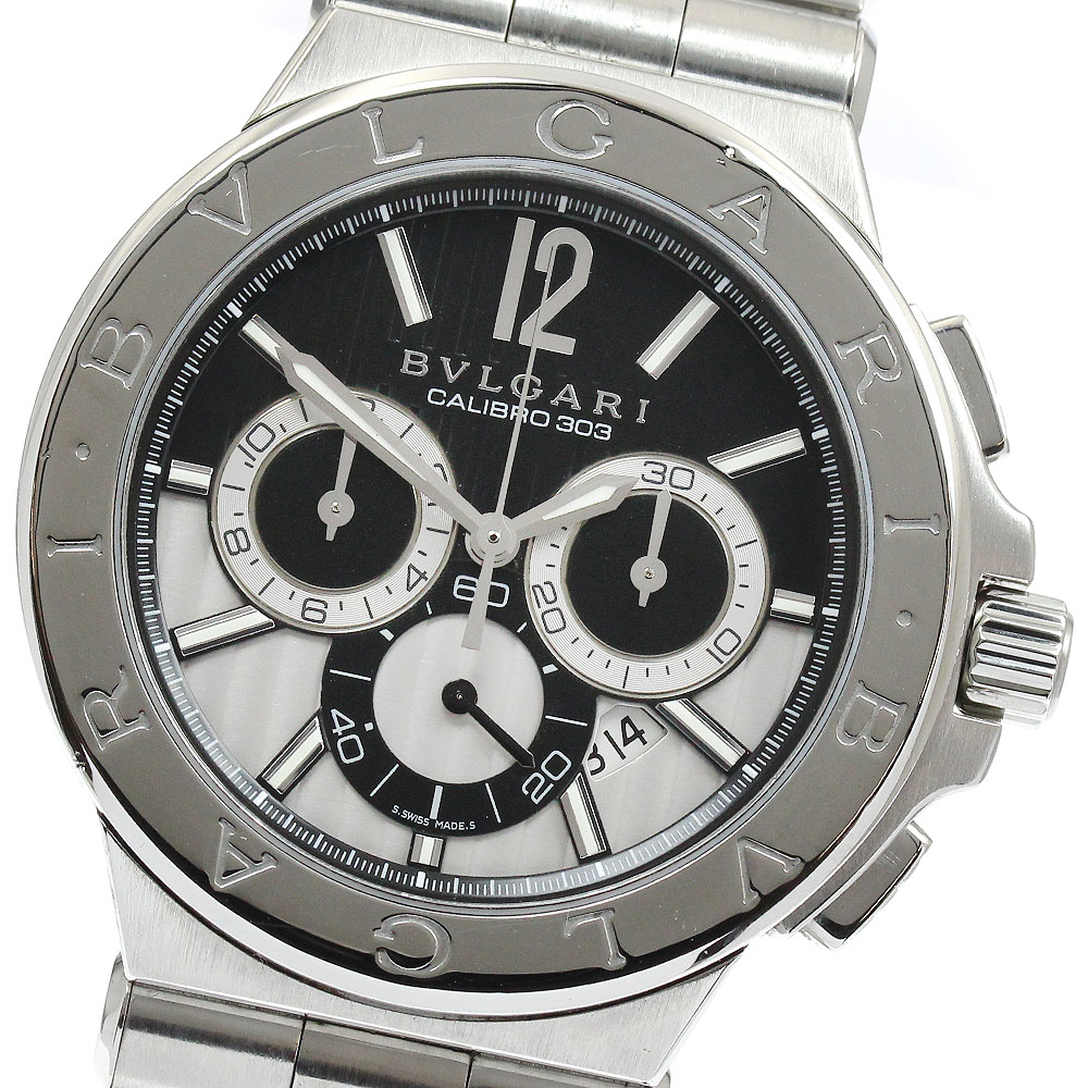 ブルガリ BVLGARI DG42SCH ディアゴノ カリブロ303 クロノグラフ 自動巻き メンズ 箱・保証書付き_898125【中古】