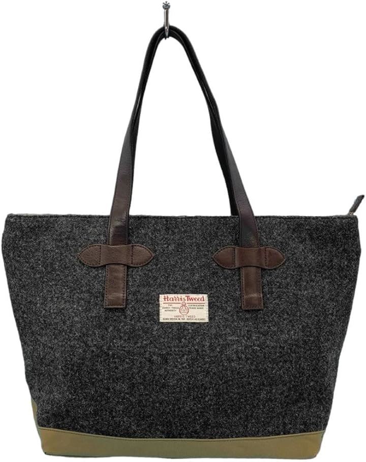 Harris Tweed ハリスツイードｘパラフィン帆布の横型トート牛革付属天ファスナー付き WG2422-CGY(CGY)