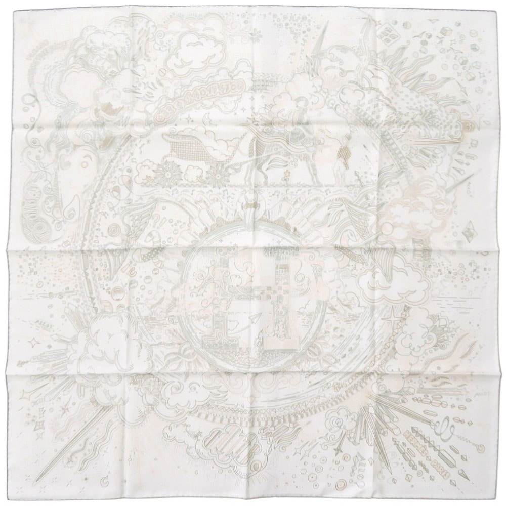 未使用品 カレ90 プリーズ ホールド ザ ライン H004187S 11 スカーフ シルク ホワイト 0227【中古】 レディース