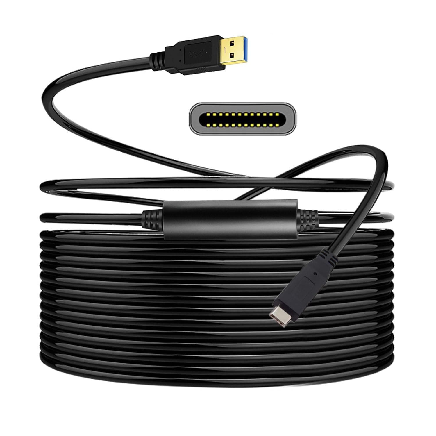Cablecc 8m USB-C USB 3.1タイプCオス-USB3.0タイプAオスデータGL3523リピーターケーブル（タブレット電話ハードディスクドライブ用）