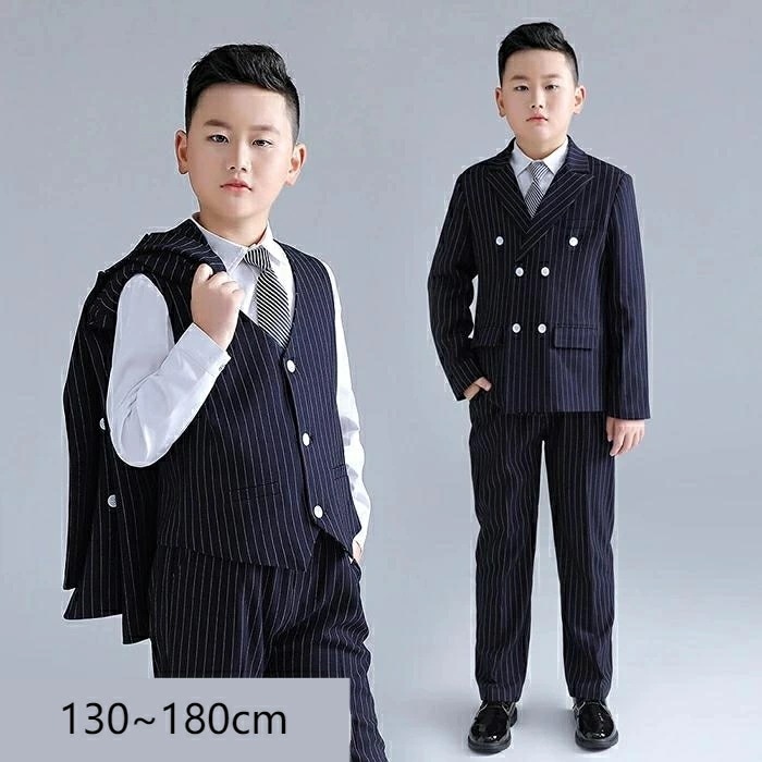 【130-180cm】スーツ 大きいサイズ 子供スーツ ベスト付き 長袖 スーツ一式 セットアップ 卒園 入園 小学生 タキシード 入学式 結婚式 発表会 演奏会 卒業式 男の子 キッズフォーマル 子