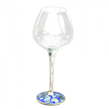 有田焼 福泉窯 有田浪漫 ハイレッグワイングラス 大 染錦葡萄 ブルー