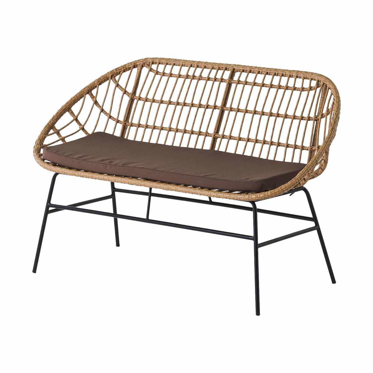 ベンチソファ 2人掛け ラタン調 マーレ ベンチ 2人掛けソファ チェア 椅子 クッション付き ソファ 籐 人工ラタン 軽量 チェアー イス いす 食卓椅子 スチール脚 おしゃれ ナチュラル