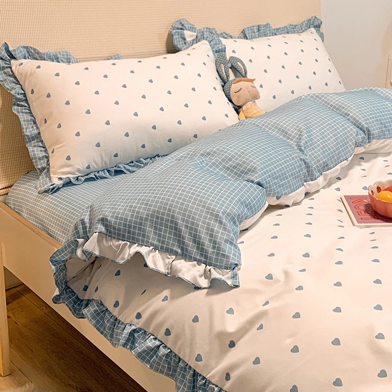 プリンセスウィンドベッドにセットされた韓国のウォッシュドコットンベッドスカート北欧スタイルのスリーピ