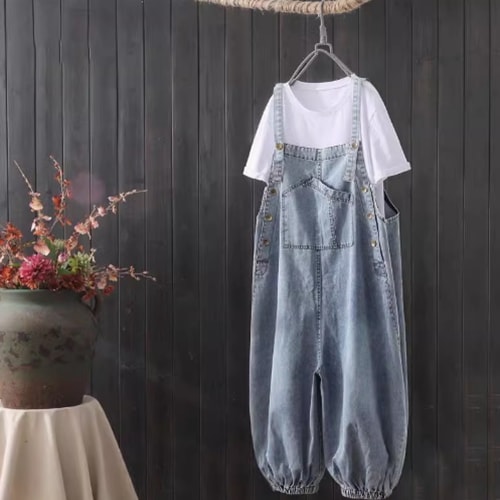 サロペット オーバーオール ワイド パンツ レディース ストレートポケット デニム ブルーデニム 大人可愛い シンプル カジュアル おしゃれ かっこいい こなれ感 ラフ ルーズ 個性的 主役級 存在感