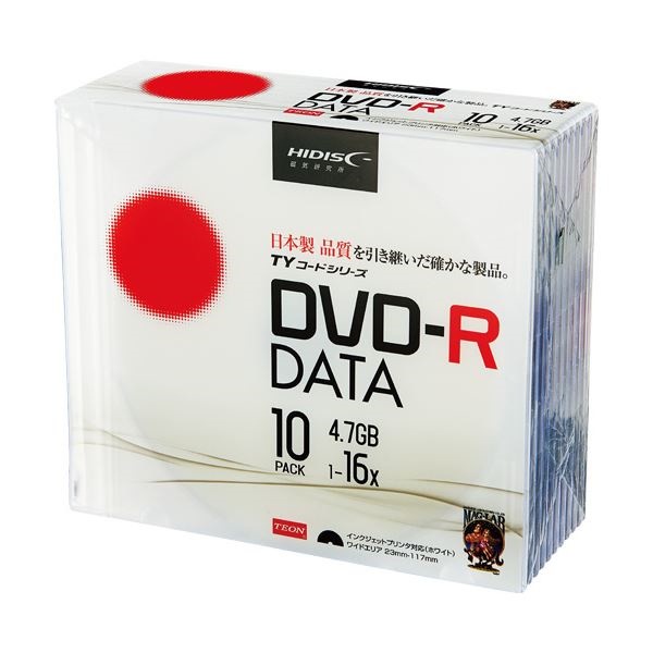 （まとめ） ハイディスク データ用DVD-R4.7GB 16倍速 ホワイトワイドプリンタブル 5mmスリムケース TYDR47JNP10SC1パック（10枚） 10セット