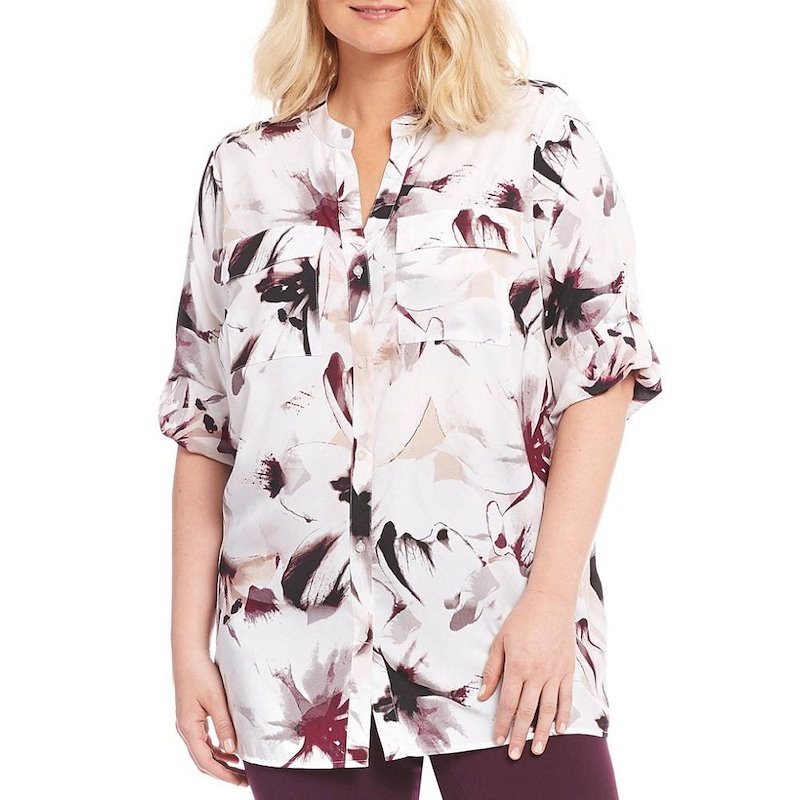 カルバンクライン レディース トップス ブラウス・シャツ【Calvin Klein Plus Floral Print Roll Sleeve Blouse】Blush Combo カルバンクライン レディース トップス ブラウス・シャツ【Calvin Klein Plus Floral Print Roll Sleeve Blouse】Blush Combo