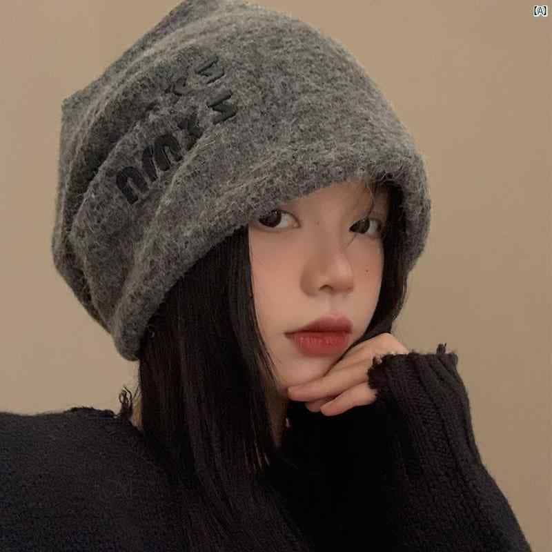 レディース　ファッション　小物　ファッションアイテム 秋冬 レディース ウール パイル 帽子 含まれて す 製 大きい 頭囲 防寒 グレー 顔 小柄