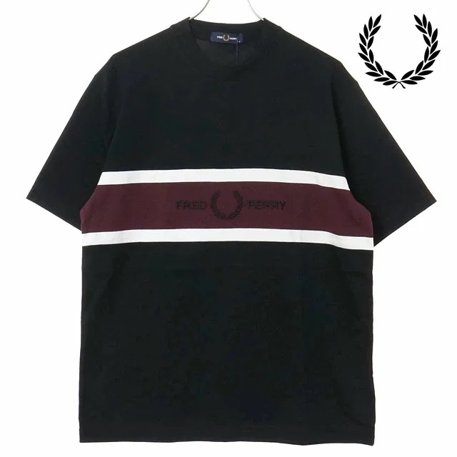 メール便 メンズ エンブロイダードパネルTシャツ [M2405-102] トップス 半袖 クルーネック ブラック BLACK 正規取扱店