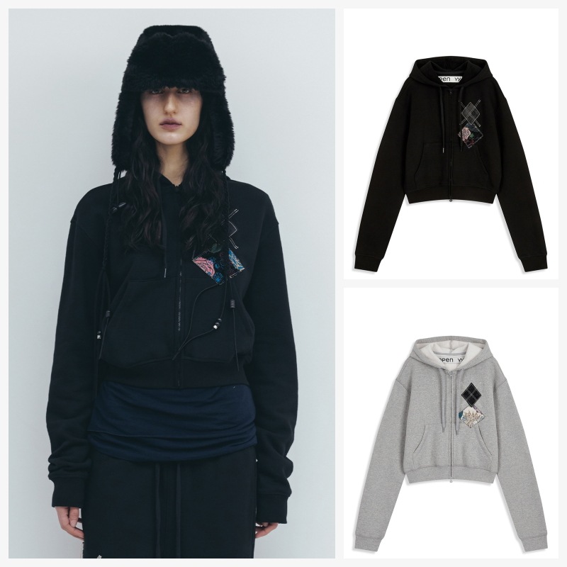 【OPEN Yy】25FW ARGYLE PATCHED HOODIE : 2COLORS