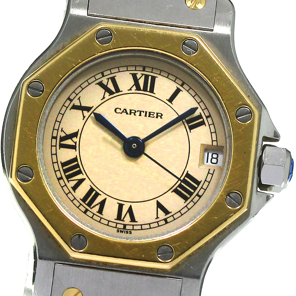 【史上最も激安】 CARTIER CARTIERカルティエ W2001683 内箱付き_797565【中古】 レディース クォーツ デイト YGコンビ サントスオクタゴンSM その他 ブランド腕時計