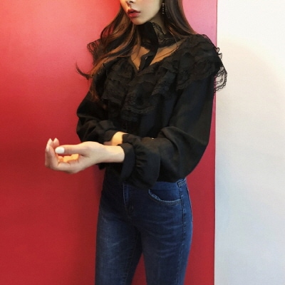 ふゆトレンドレースポイントシースルーブラウス送料無料韓流ブーム2PER