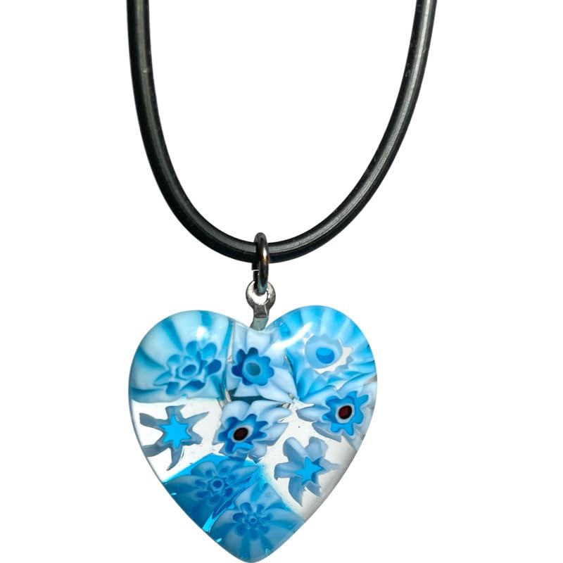 イタリア ベネチアンガラス/ブルー ハート 型 レディース チョーカー ネックレス/ムラーノ ミルフィオリ ガラス 輸入品 [並行輸入品]