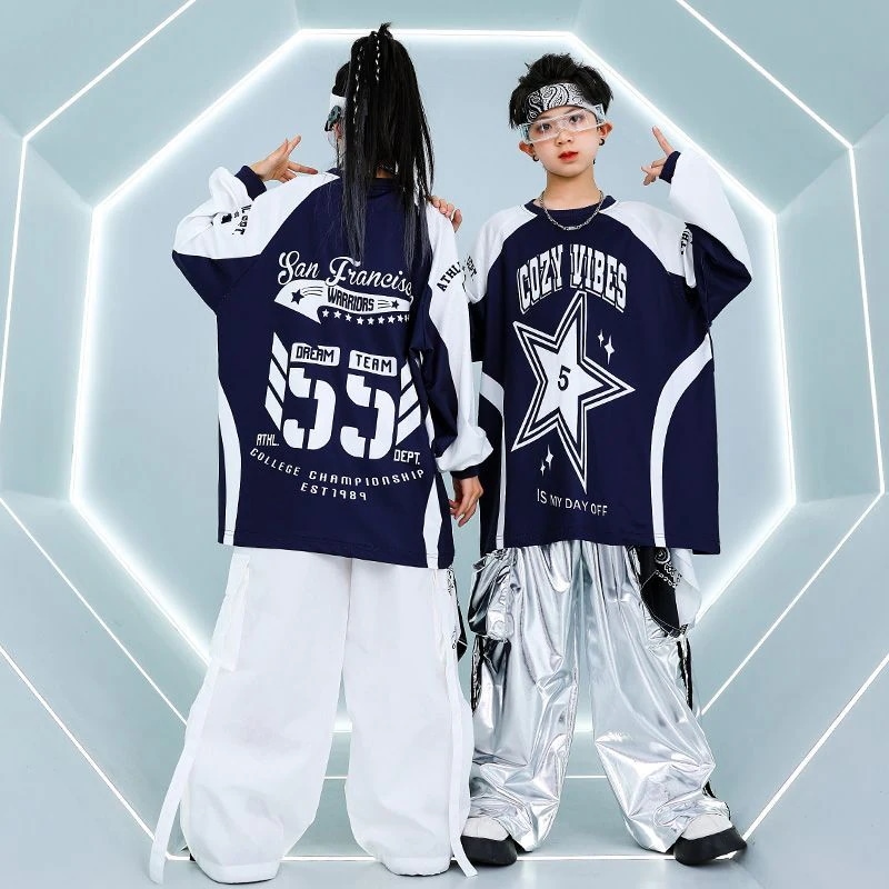 街のダンスの子供のファッション服の男の子のヒップホップの星は街のゆったりしているスーツのhiphopの子供服のショーの女の子の出演服を揚げます 5,589円