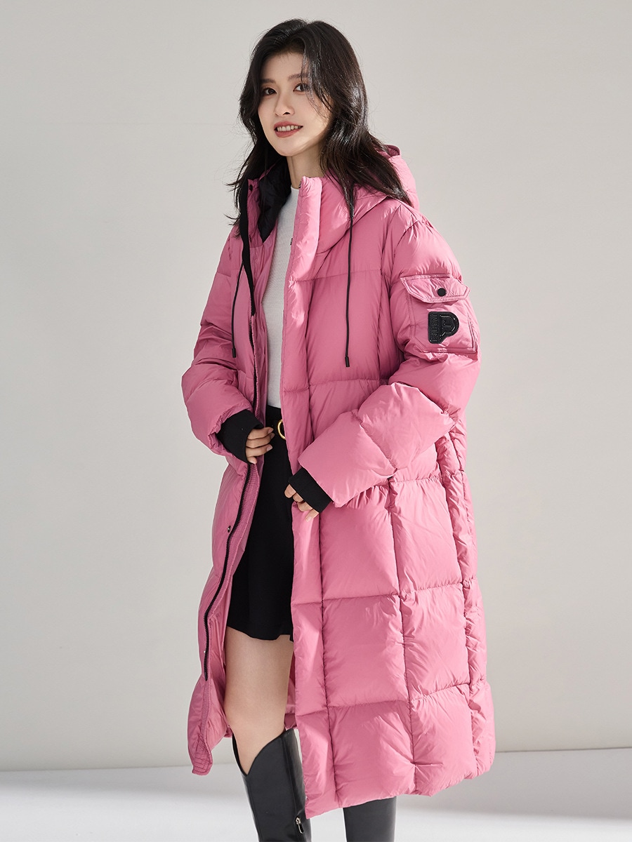 冬のダウンジャケット ロングセクション フード付き 冬 暖かい ファッション 韓国 ホワイトダック ダウン パン 衣類 ゆったり スタンドカラー