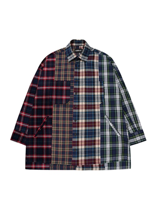 【 新品 】 Check 22 SS Mixed [Navy] Shirt Oversized シャツ・ブラウス