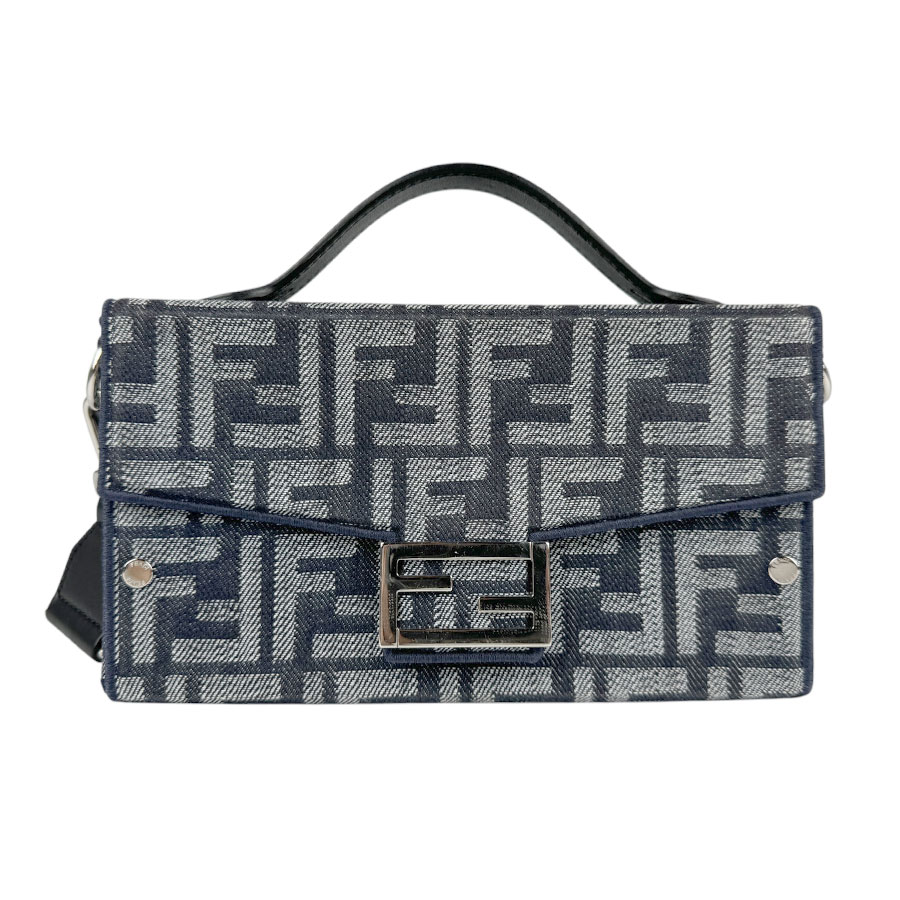 フェンディ FENDI 斜め掛けショルダーバッグ ハンドバッグ バゲット ソフト トランク キャンバス ネイビー シルバー メンズ 7VA565-AMA9 z3639