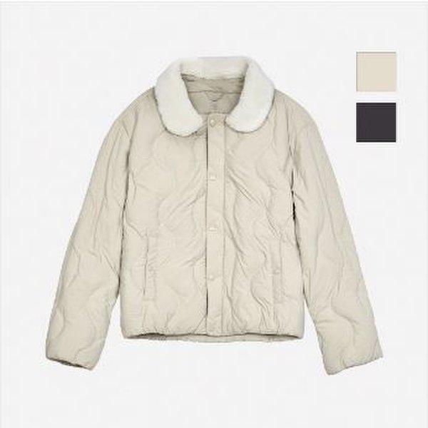 女性ファーカラーキルティングパターンパディングジャンパー(NUL805)-KG