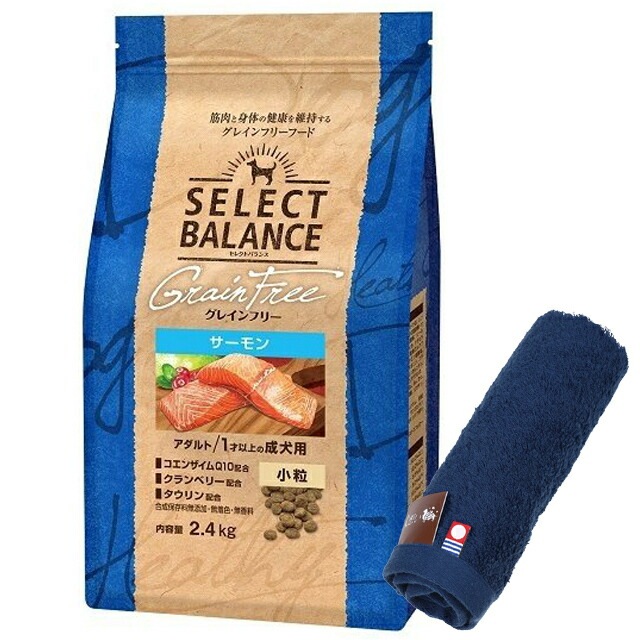 セレクトバランス グレインフリー アダルトサーモン 小粒 2.4kg【犬想いオリジナル今治ハンドタオルセット】【タオルカラー ネイビー】