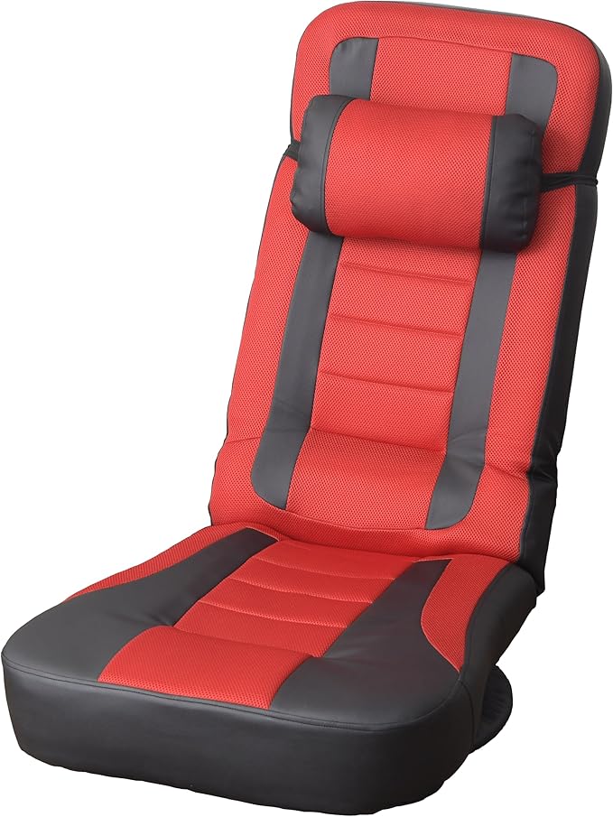 ビータ ハイバック回転座椅子 レッド×ブラック 幅61.5×奥行94～141×高さ45～92cm 360度回転 ゲームチェア 在宅ワーク レバー式簡単リクライニング 超ハイバック ワイド座面幅61.5