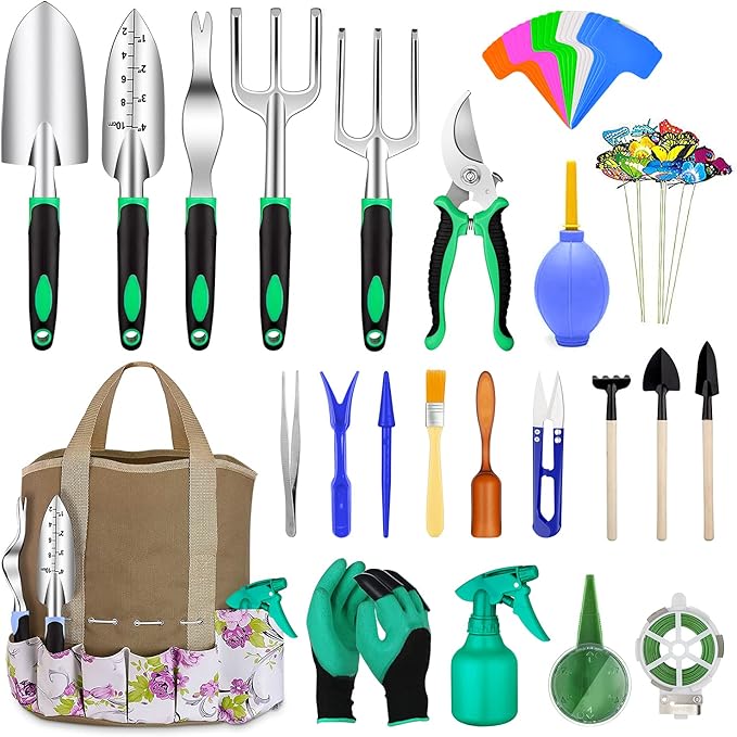 82 Pcs Garden Tools Set, Extra Succulent Tools Set, Heavy Duty Gardening Tools Aluminum with Soft Ru