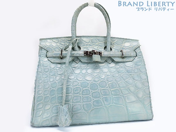 美品ボーグランJRAソフトクロコダイルバーキン型ハンドバッググリーン系ゴールドシルバー金具ソフトクロコダイルレザー