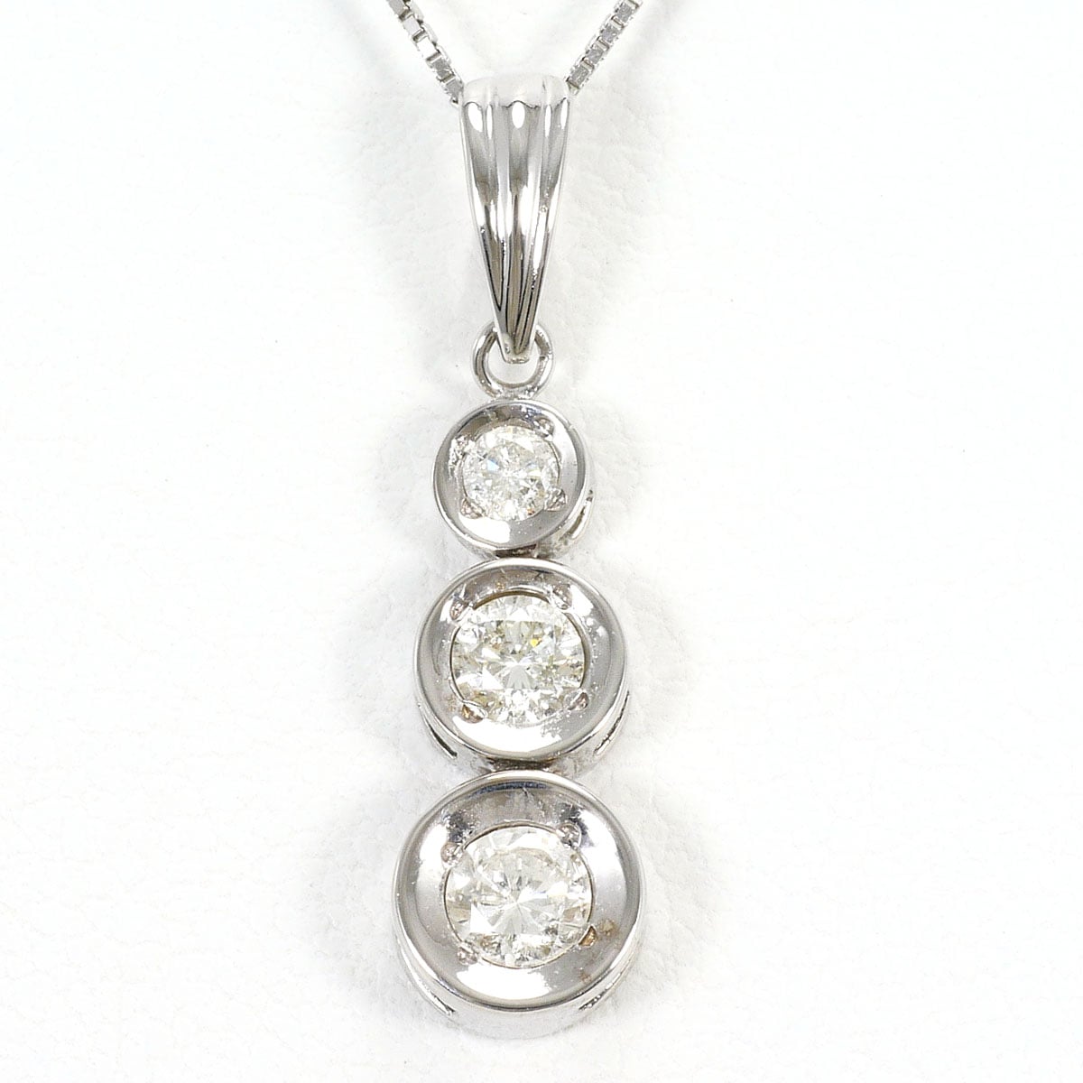 K14 14金 WG ホワイトゴールド ネックレス ダイヤモンド 0.30 ct 総重量約1.7g 約41cm 中古