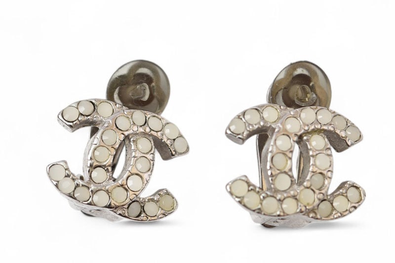 イヤリング ヴィンテージ ココ/CC カラーストーン シルバー/ホワイト 06【中古】