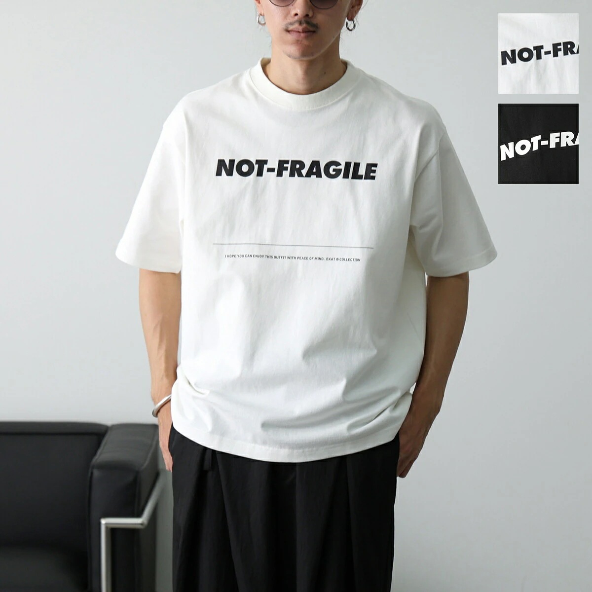 EKAT エカット Tシャツ NOT-FRAGILE LOGO T-SHIRT ETA2503255 メンズ レディース USAコットン プリント クルーネック オーバーサイズ カットソー カラー2色