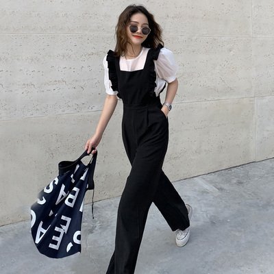 レディース サロペット オールインワン サイドスリット フリル ワイドパンツ ポケット 大人可愛い ママコーデ ママファッション 韓国 オルチャンファッション 人気 トレンド 20代 30代 4