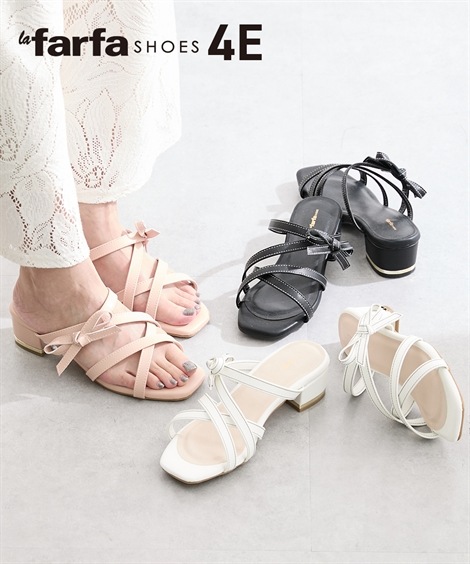 ストラップ ゆったり幅広 la farfa SHOES ラファーファ リボンストラップサンダル ワイズ4E相当