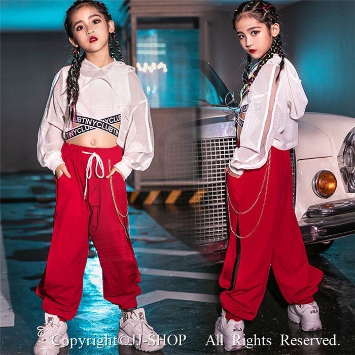 3点セット サルエルパンツ オレンジ 長袖 ジャズダンス衣装 タンクトップ キッズ ダンス衣装 パン