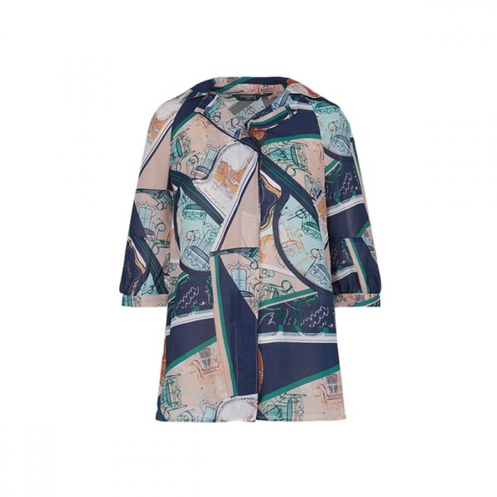 [クロコダイルレディ] ネイビージオメトリックパターンポイントカラーブラウスCLCMBL133