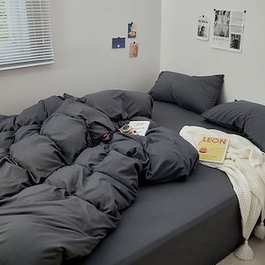 和風 シンプル 無地 グレー 汚れにくい 男性用寝具4点セット 掛け布団カバーベッドシーツドミトリー3点セット