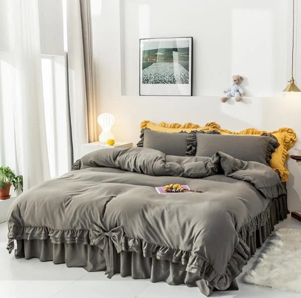 Hot!!!布団カバー 3 4点セット シングル フリル付き 春夏秋冬 布団セット 無地 掛け布団カバー かわいい 寝具カバーセット ベッドスカート 枕カバー セミシングル 4,654円