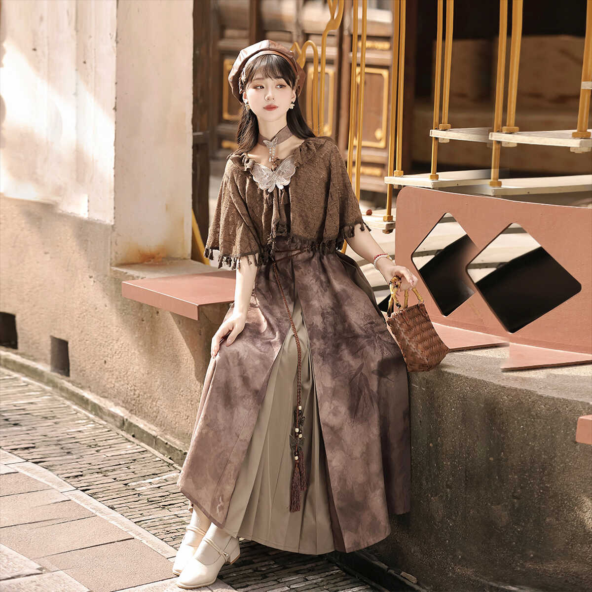 枯蝶影新韓国要素ワンピースカーディガンストールセット女性秋値下げ